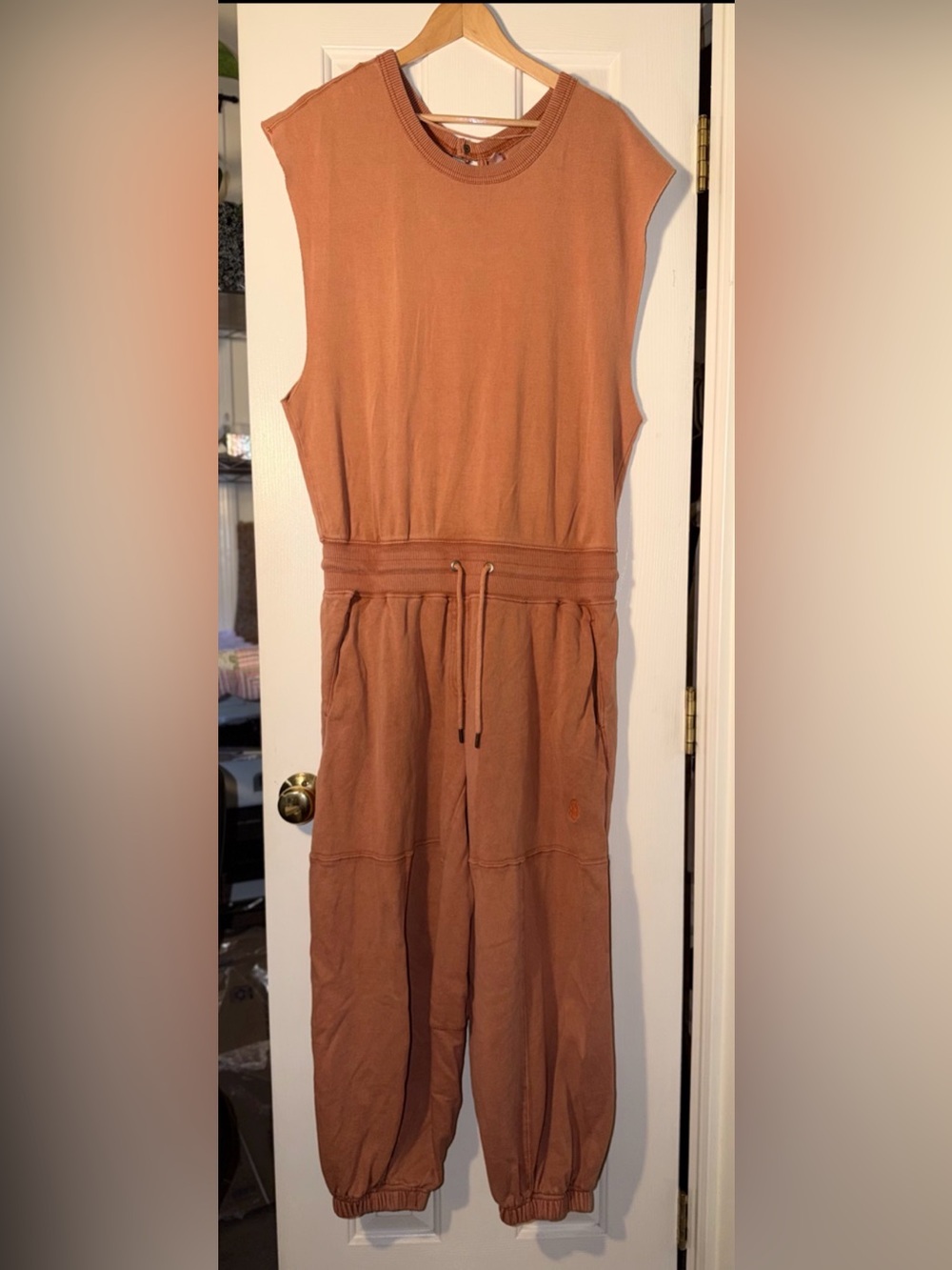 Free People movement Rust Sleeveless Drawstring Jumpsuit. Sz M